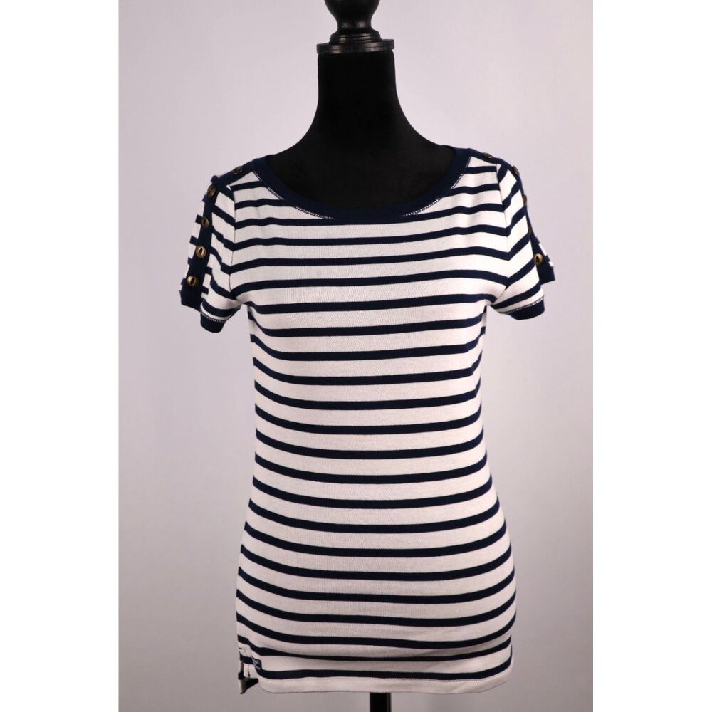 Lauren Ralph Lauren Women's‎ Navy & White Striped T-Shirt Size Small